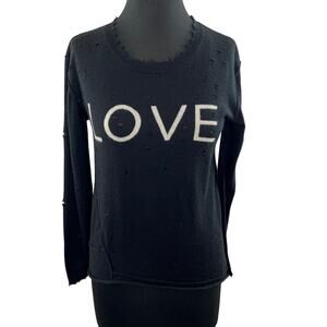 Generation Love Black Long Sleeve Round Neck Distressed Cashmere Sweater Size XS